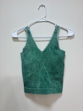 Zenana Sage Green Mineral Wash Ribbed V-Neck Brami - L/XL